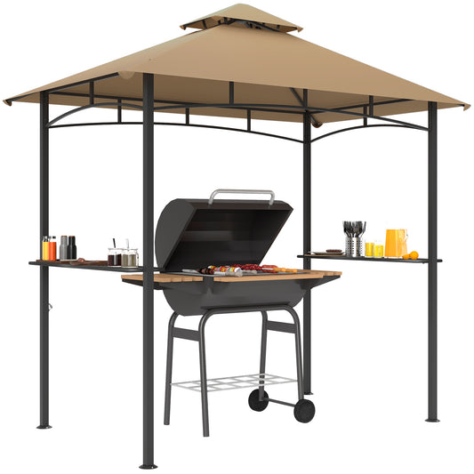 2.5M (8ft) New Double-Tier BBQ Gazebo Shelter Grill Canopy Barbecue Tent Shelter Patio Deck Cover - Khaki