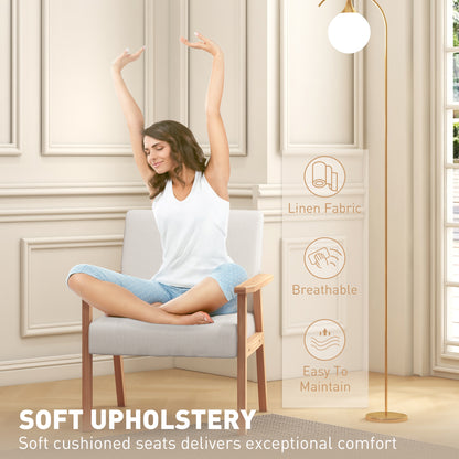 Retro Style Accent Chair Wood Frame with Thick Linen Cushions Wide Seat Armchair Home Furniture Bedroom Office Cream White