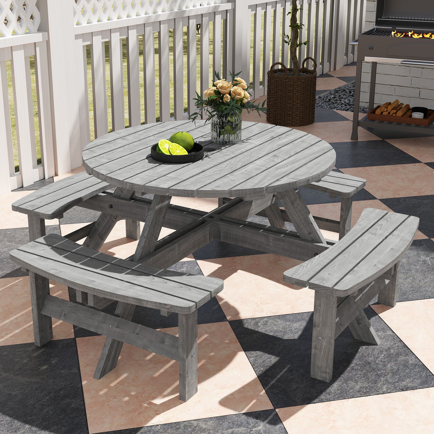 Outsunny 8-Seater Wooden Picnic Bench Set - Fir Wood