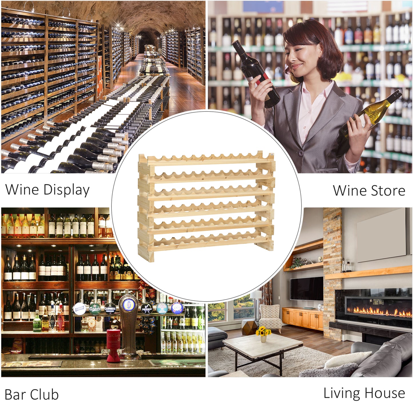 Six-Tier, 72 Bottle Wooden Wine Rack Set of 2 - Natural Wood