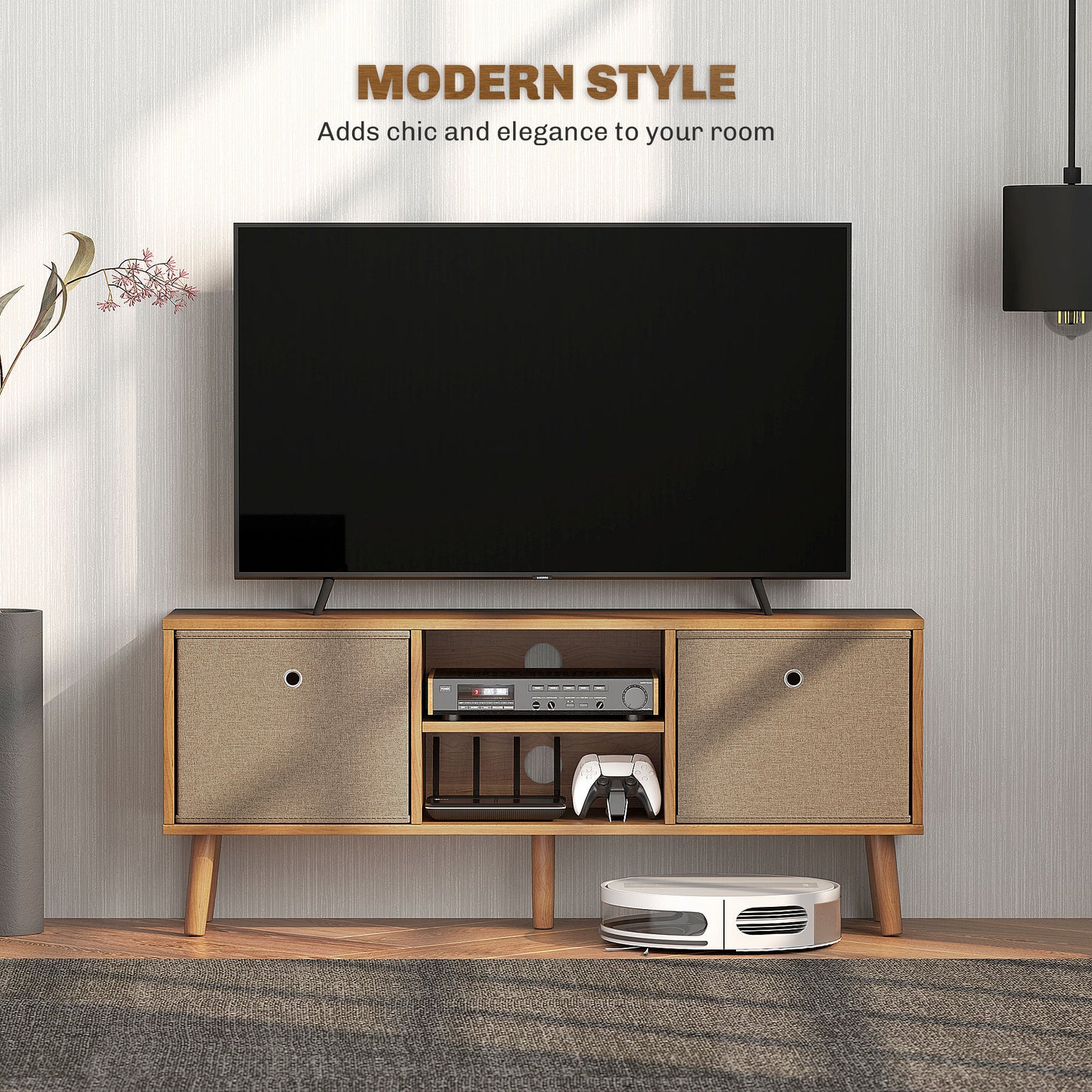 Retro Vintage Style TV Cabinet Stand Unit for TVs up to 50'' with Foldable Drawers, Entertainment Centre for Living Room Brown