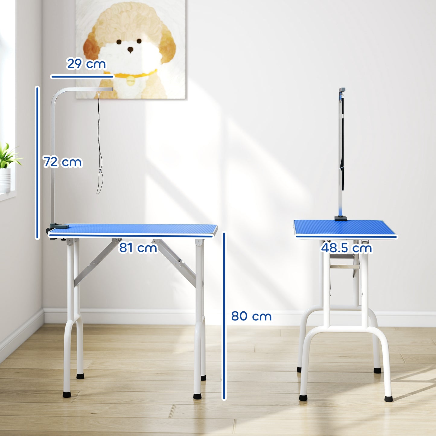 Foldable Dog Grooming Table | Non-Slip Rubber Top | Adjustable Arm 20-60cm | 20kg | Blue