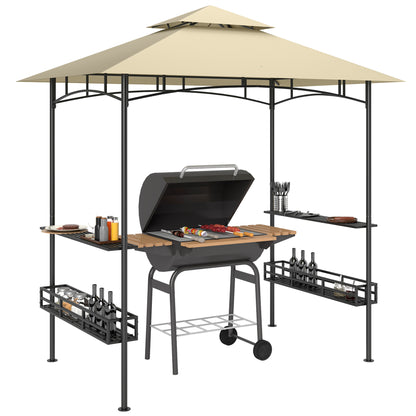 8' x 5' Grill Gazebo Canopy, Double Tiered Outdoor BBQ Gazebo Shelter with 2 Side Shelves, Storage Baskets, Hook for Garden