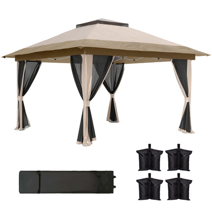 3.6x3.6m Pop-Up Gazebo | UPF50+ Oxford Fabric | Removable Mesh Walls | 3-Height Adjustment 260-280cm | 8 Drainage Holes | 4 Guy Ropes, 12 Ground Stakes & 4 Sandbags | Wheeled Carry Bag | Fits 8-12 People | Beige