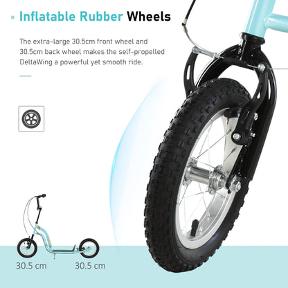 Teen Kids Stunt Scooter w/ Adjustable Handlebar, 12 Inch Rubber Tyres, Dual Brakes, Blue
