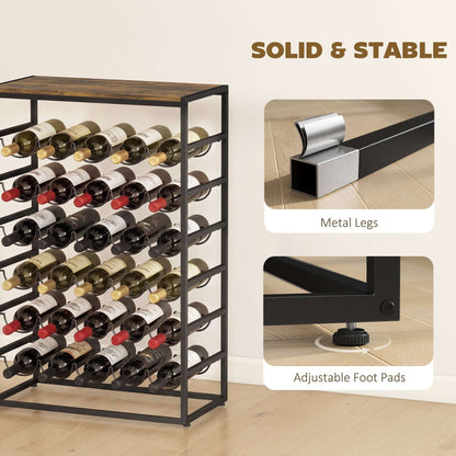 Freestanding Wine Rack | 6-Tier | 30 Bottles | Wood Effect Tabletop | Wave Slots | Anti-Tip | 59x30x88.5cm | Rustic Brown
