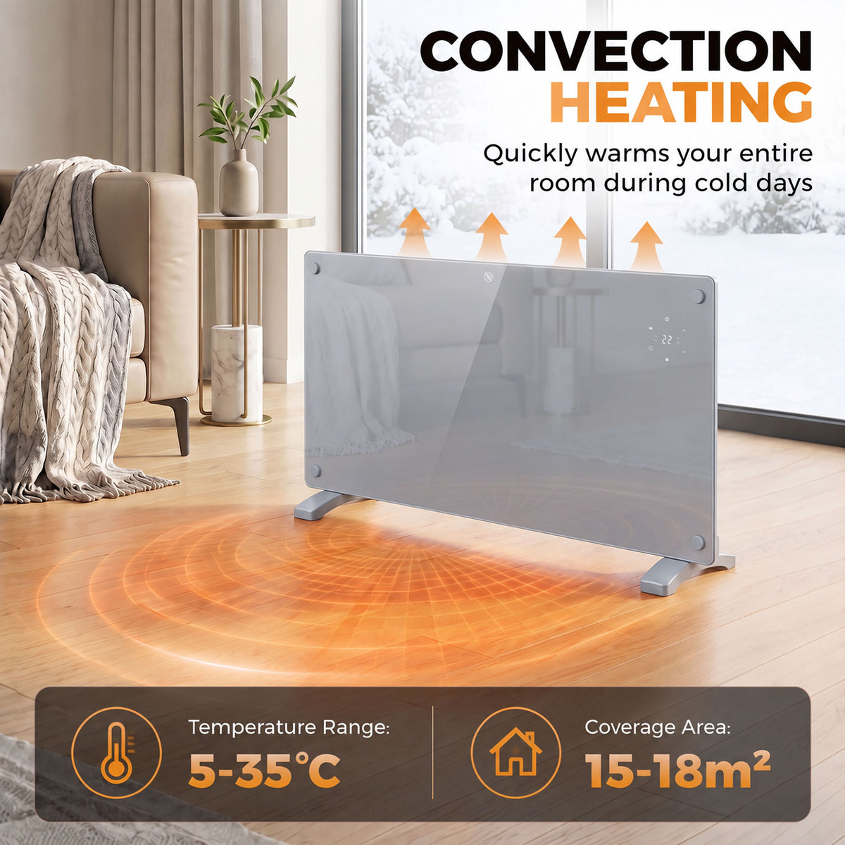Smart Panel Heater | Grey 1500W WiFi Electric Heater, Wall Mounted or Freestanding with 7-Day Timer