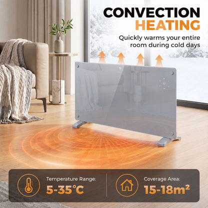 Smart Panel Heater | Grey 1500W WiFi Electric Heater, Wall Mounted or Freestanding with 7-Day Timer