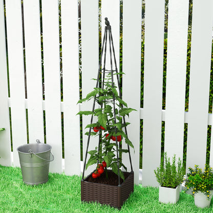 Rattan-Look PP Raised Planter with Tall Trellis | Self-Watering Reservoir | 24.6L | Drainage Holes & Plugs | Tool-Free Assembly | 40x40x175cm | Tomatoes Herbs & Climbers | Black