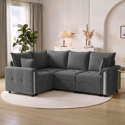 Reversible L-Shaped Corner Sofa | 228 x 164cm | 3-Seater with Lift-Up Storage & Velvet Upholstery | Dark Grey
