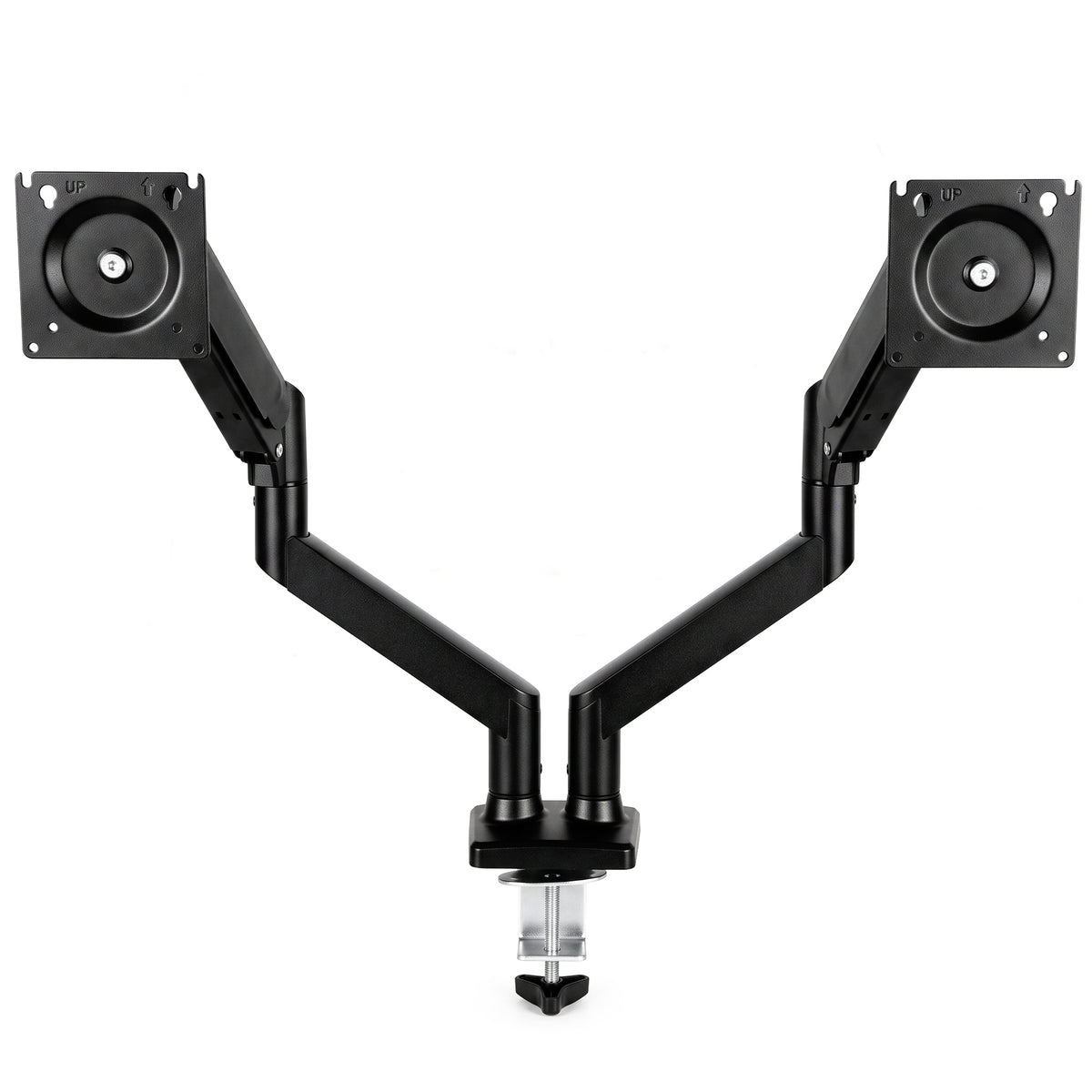 Dual Monitor Arms | 2 Screens up to 32 Inch | Gas Spring Height Adjustment, Tilt & 360° Rotation | 20kg Capacity | Black Steel