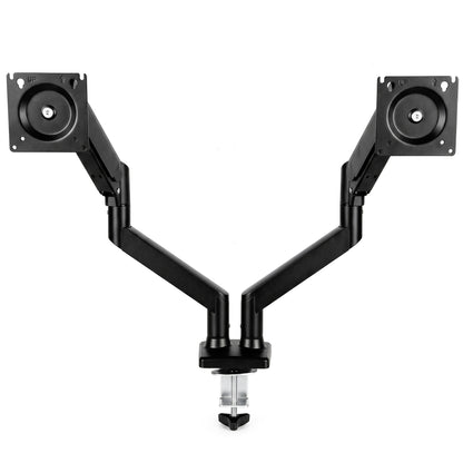 Dual Monitor Arms | 2 Screens up to 32 Inch | Gas Spring Height Adjustment, Tilt & 360° Rotation | 20kg Capacity | Black Steel