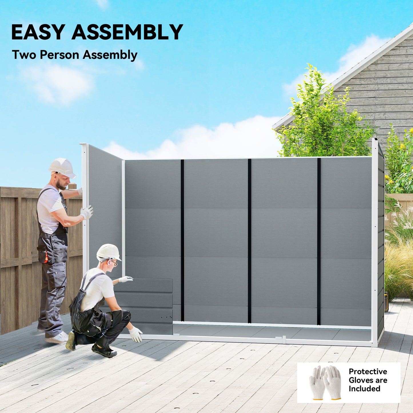 Large PP & Aluminium Garden Storage Shed | Built-In Floor | Double Doors | Lock & Keys | 2 Windows | 2 Vents | UV-Resistant | 40kg/m² Snow Load | 303x123x197cm | 3.2m² | Mowers Bikes & Tools | Grey
