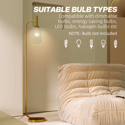 Floor Lamp for Living Room with Glass Lampshade, Modern Standing Lamp with Foot Switch for Bedroom, Bulb not Included, Gold Tone
