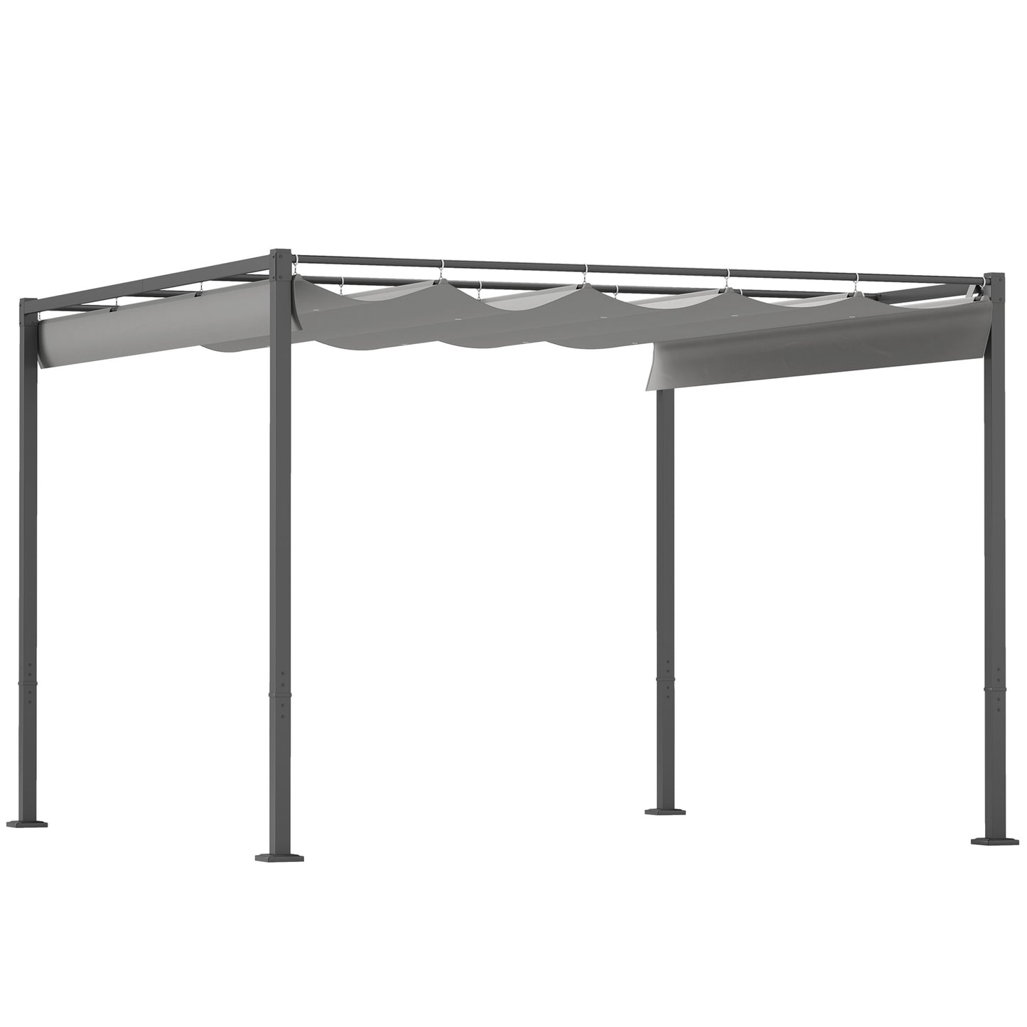 3 x 3(m) Garden Pergola with Retractable Roof and Magnetic Fixture, Outdoor Pergola Kit Sun Shade Canopy, UPF30+, Grey