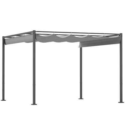 3 x 3(m) Garden Pergola with Retractable Roof and Magnetic Fixture, Outdoor Pergola Kit Sun Shade Canopy, UPF30+, Grey
