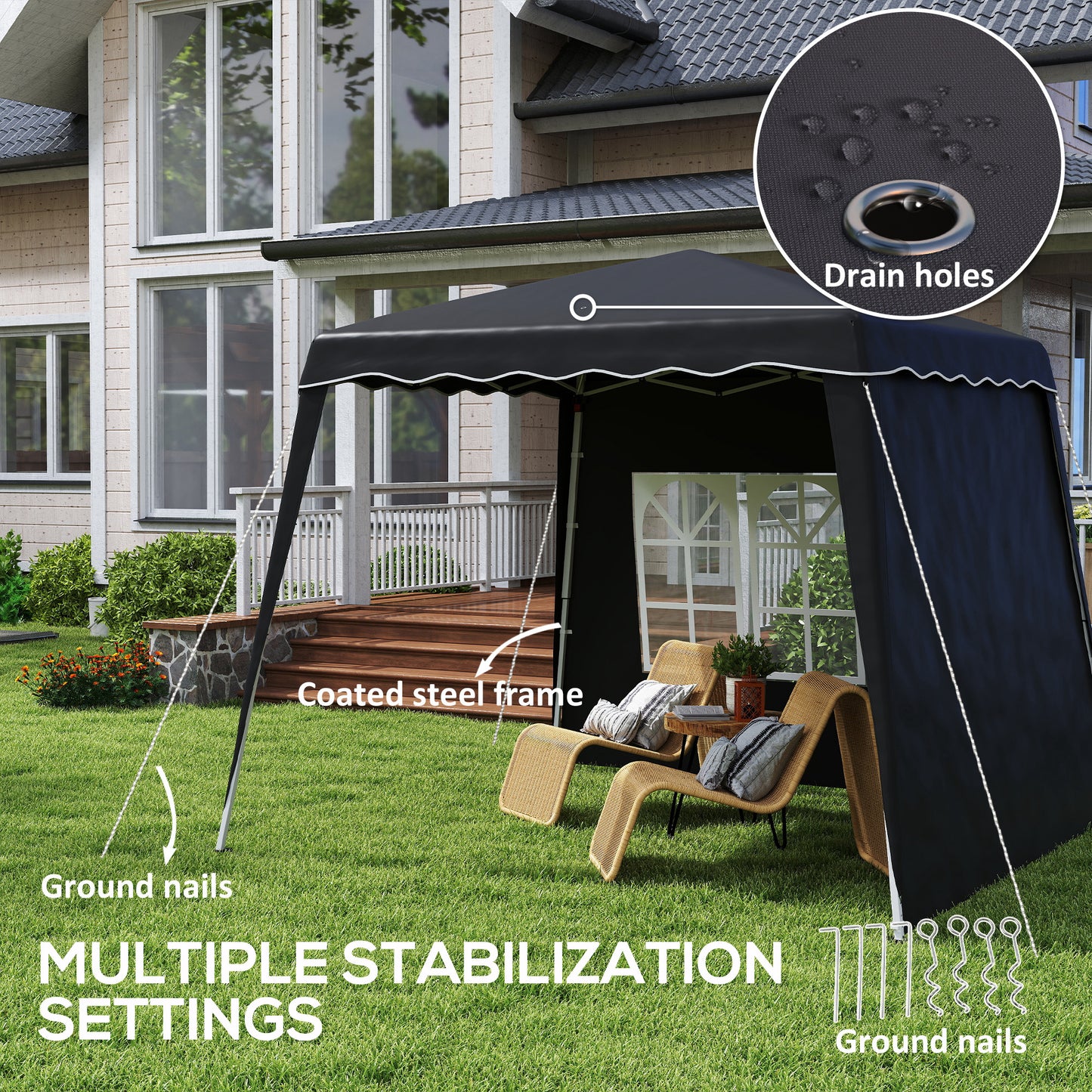 Outsunny 2.4 x 2.4m UV50+ Pop Up Gazebo - Black / Blue