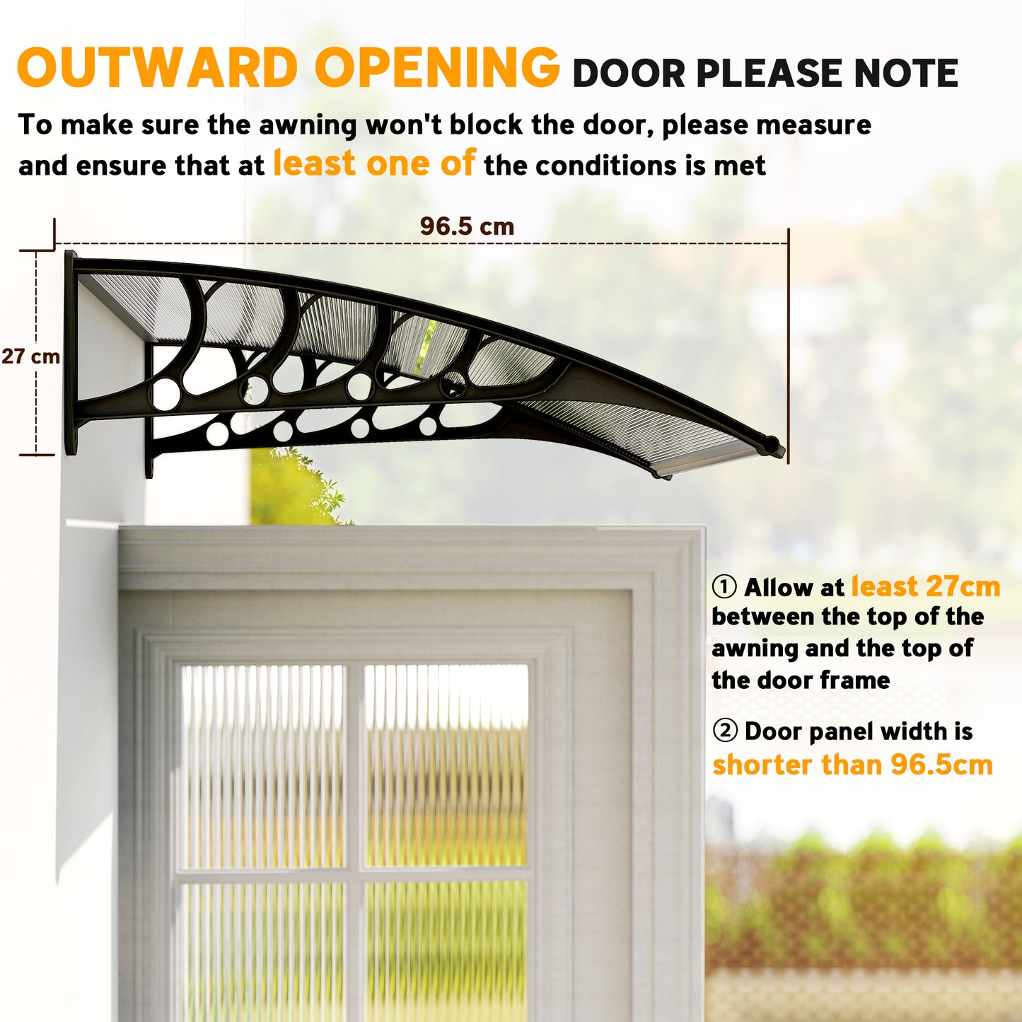 Front Door Canopy, Outdoor Awning, Rain Shelter for Window, Porch and Front/Back Door, 103 x 96.5 cm, Clear