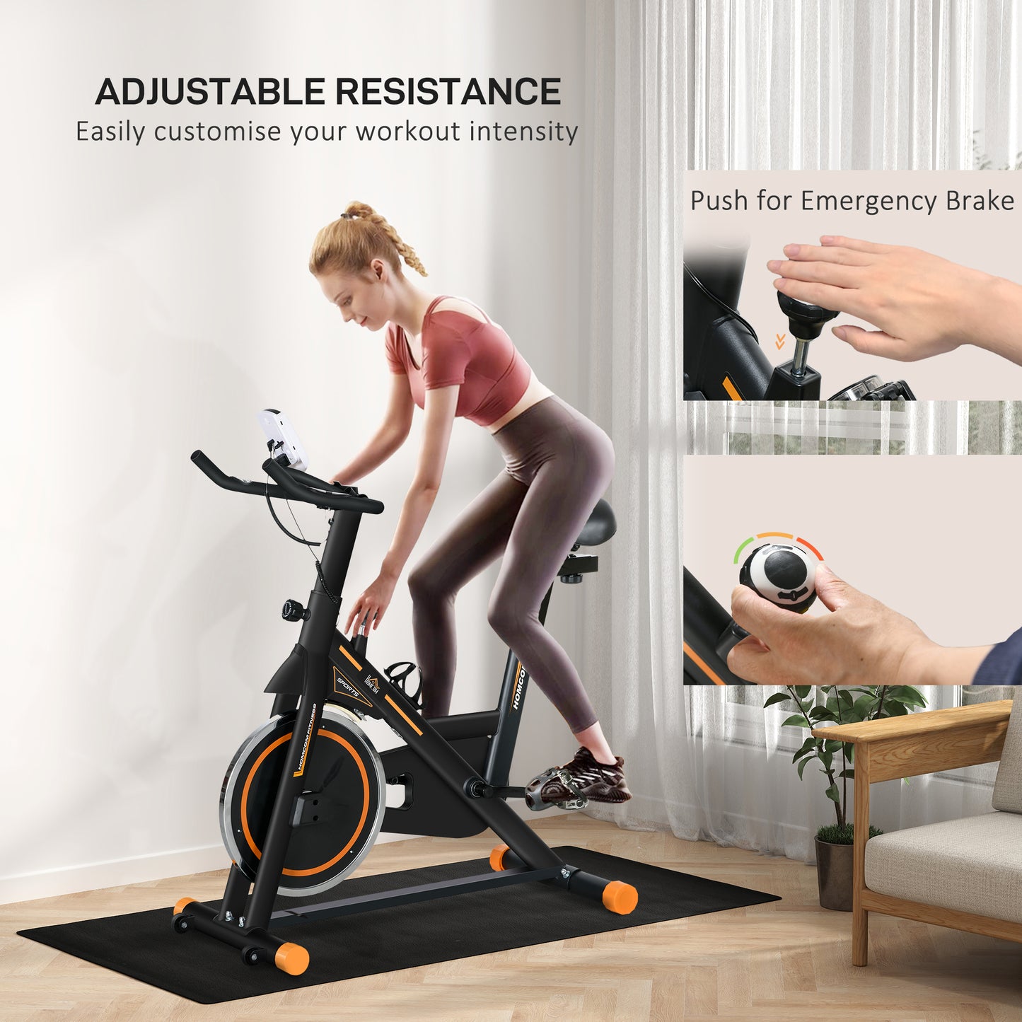 Exercise Bike, Indoor Cycling For Home Use, Stationary W/ LCD Display Heart Rate Sensor, Static Fitness Bike, Gym, Office, Cardio Workout, Orange
