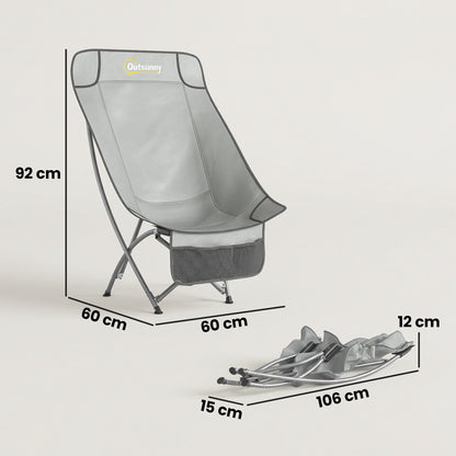 Outsunny Moon Camping Chair – Heavy Duty Folding Camp Chair, 120kg, Water-Repellent Oxford Fabric, Side Pocket & Carry Bag – Light Grey