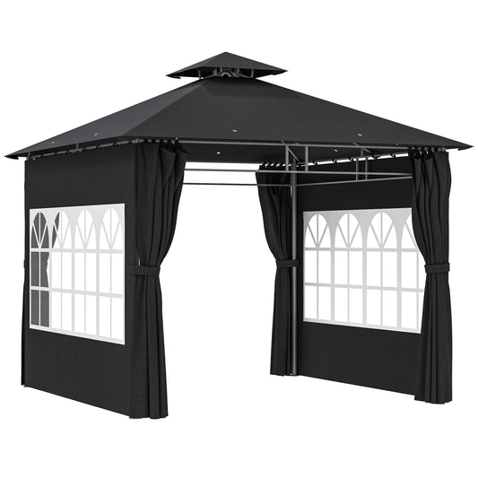Outsunny 3 x 3 m Garden Gazebo, Double Roof Metal Gazebo with Removable Sidewalls and Church Windows, Outdoor Canopy Shelter