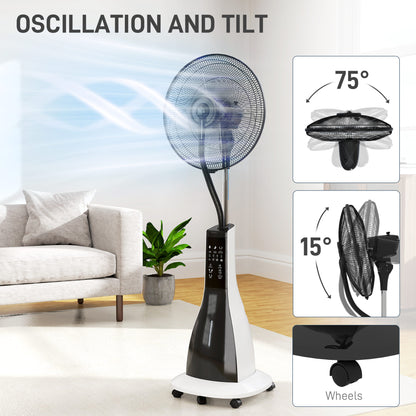 Pedestal Fan with Water Mist Spray, Spray Misting Fan with 75° Oscillation, 3L Water Tank, Wheels, for Home, 125 cm