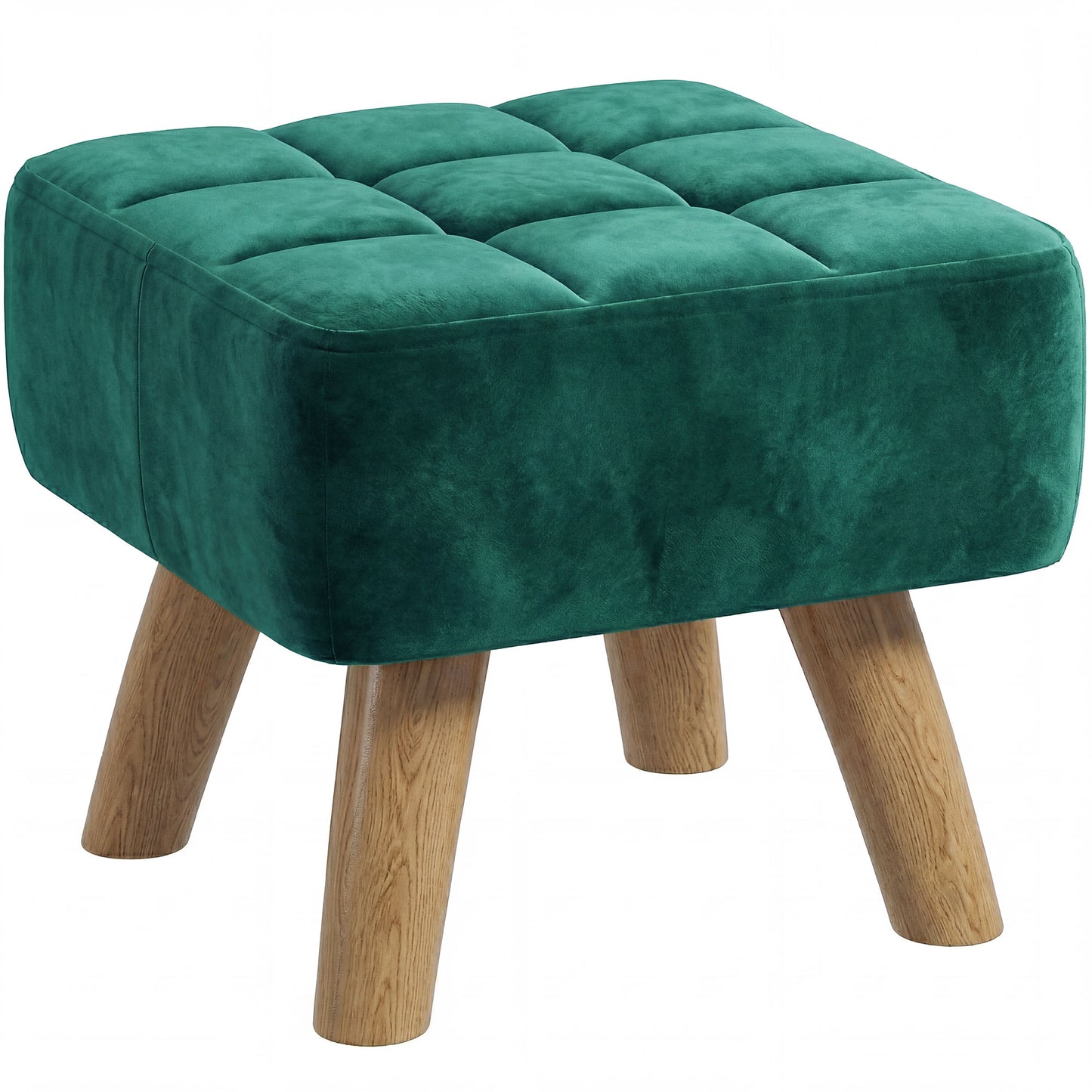Square Padded Footstool Ottoman Pouffe | Tufted Velvet | Dark Green