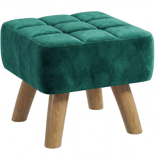 Square Padded Footstool Ottoman Pouffe | Tufted Velvet | Dark Green