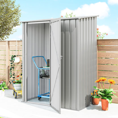 Corrugated Galvanised Steel Garden Storage Shed | Sloped Roof | Tall Latch Door | Pre-Drilled Panels | Weather-Resistant Coat | 142x86x189cm | 1.07m² | Tools & Bins | Aluminium Grey