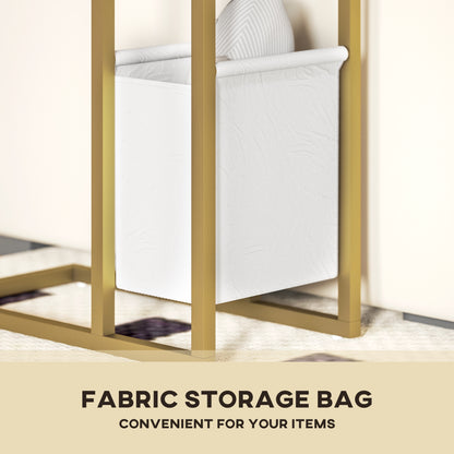 C Shaped Side Table with Charging Station and Faux Marble Top - White