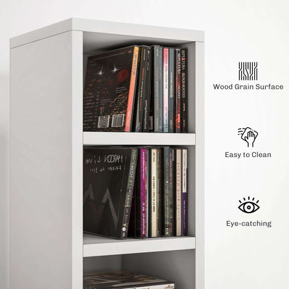 204 CD Storage Unit, DVD Storage Tower with 12 Cubes, 175cm Tall Bookcase for Living Room, Home Office, Study Room, White