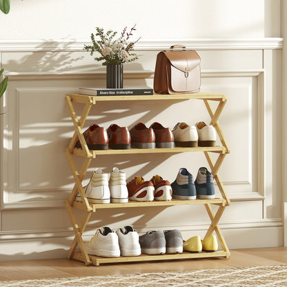 4-Tier Bamboo Shoe Rack, No Assembly - Natural