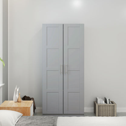 Double Paneled Door Wardrobe, with Shelves - Grey