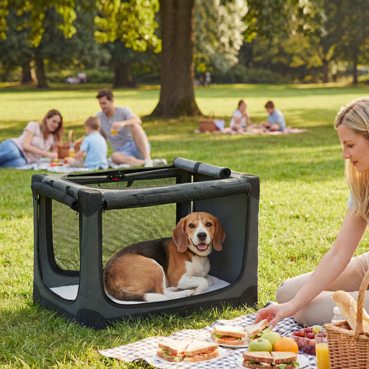 Medium Soft Dog Crate | Pop-Up 8-Rod Frame | 3-Sided Mesh | Full-Zip Closure | Removable Washable Pad | Folds to 54 x 20 x 20cm | Dogs up to 20kg | Army Green