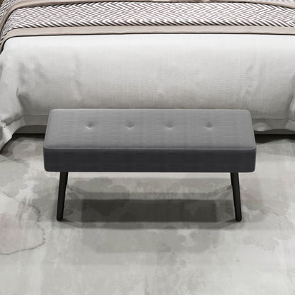 End of Bed Bench, Corduroy Bedroom Bench with Thick Padding and Steel Legs, Tufted Window Seat for Entryway, Living Room, Grey