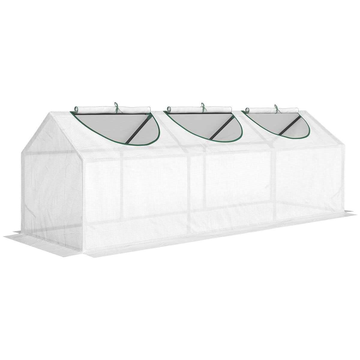 Outsunny Mini Greenhouse | 180 × 60 × 60cm White PE Grow House | 3 Zipped Roll-Up Windows | Steel Frame & 10cm Bury-In Edges