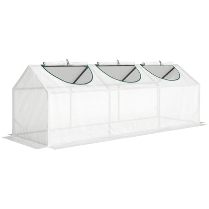 Outsunny Mini Greenhouse | 180 × 60 × 60cm White PE Grow House | 3 Zipped Roll-Up Windows | Steel Frame & 10cm Bury-In Edges