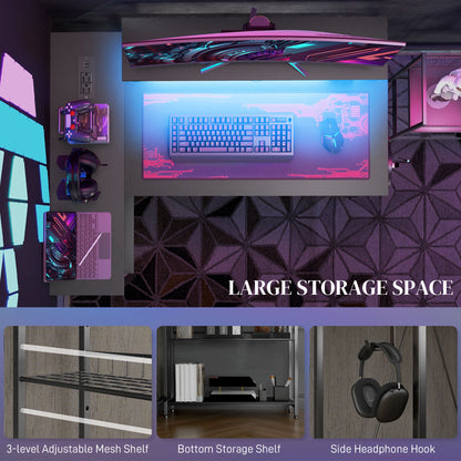 Reversible 'L' LED Light Gaming/Work Desk - Black