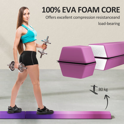 SPORTNOW Folding Gymnastics Floor Balance Beam | Purple & Pink | 236x10cm | Folds to 120cm | EVA Foam Core | 10cm Top 15cm Anti-Slip Base | Hook & Loop | 80kg | Age 3+ | Home Gym