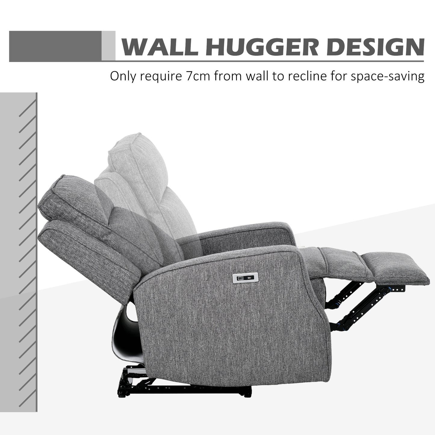 Electric Recliner Armchair, Recliner Chair with Adjustable Leg Rest, USB Port, Charcoal Grey