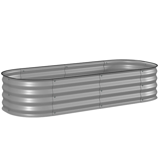 Flexible Galvanised Steel Raised Garden Bed | Safety Rubber Edging | Open Bottom | Configurable Round Oval or Oblong | 150x62x30cm | For Flowers Herbs & Succulents | Silver