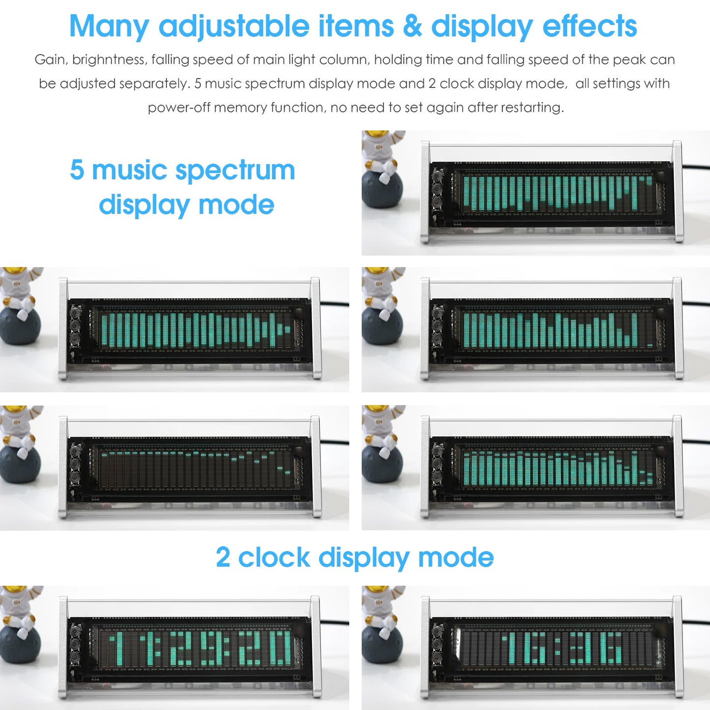 Nobsound Bluetooth 5.0 VFD Clock Music Spectrum Display Screen Sound Level Meter 3.5mm AUX Audio Switcher Box Spectrum