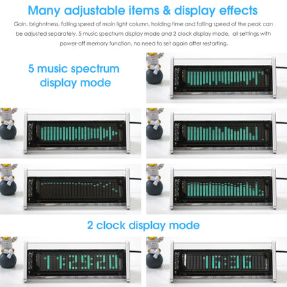 Nobsound Bluetooth 5.0 VFD Clock Music Spectrum Display Screen Sound Level Meter 3.5mm AUX Audio Switcher Box Spectrum