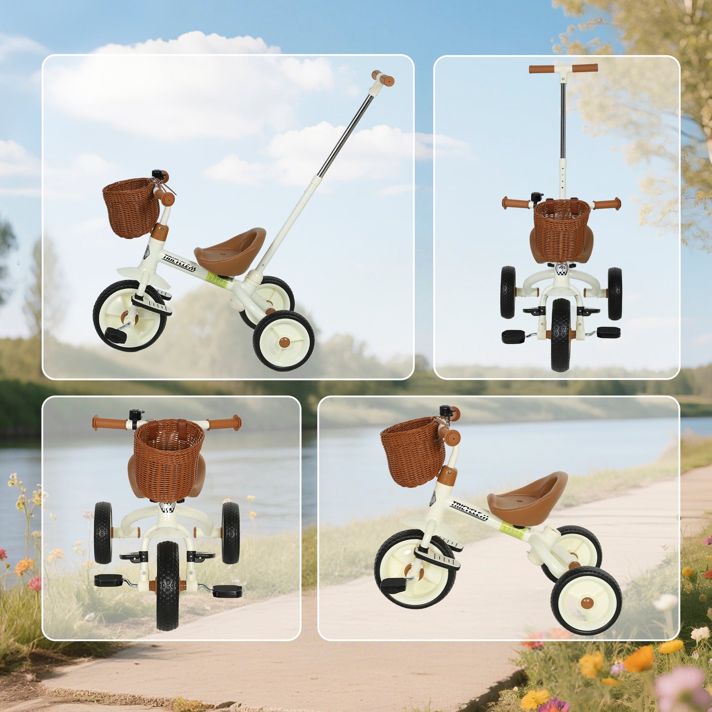 AIYAPLAY 2-In-1 Toddler Trike for 2-5 Years Old, 3 Wheel Bike with Adjustable Parent Handle, Basket for Boys and Girls