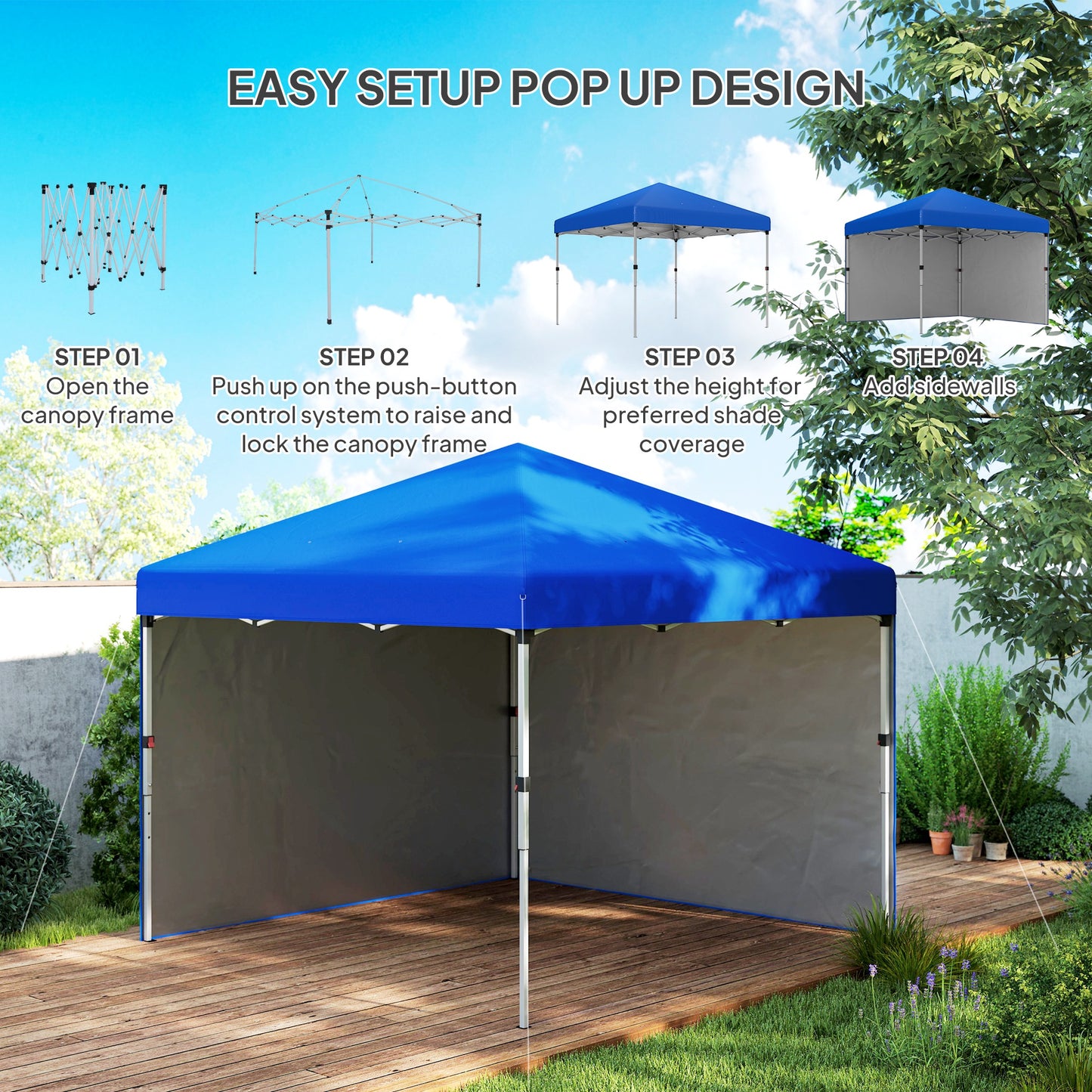 3 x 3 (M) Pop Up Gazebo, UPF 30+ with 2 Sidewalls, Leg Weight Bags and Wheeled Bag, Height Adjustable Party Tent Event Shelter