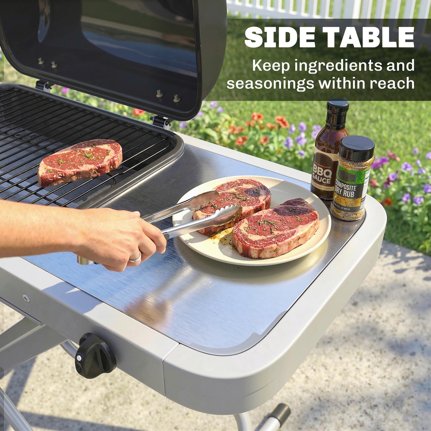 Foldable Suitcase Gas BBQ Grill | 2.5kW | 1800cm² | Wheeled | Side Table | Thermometer | Grease Tray | LPG/Propane | 109x55x89cm | Black