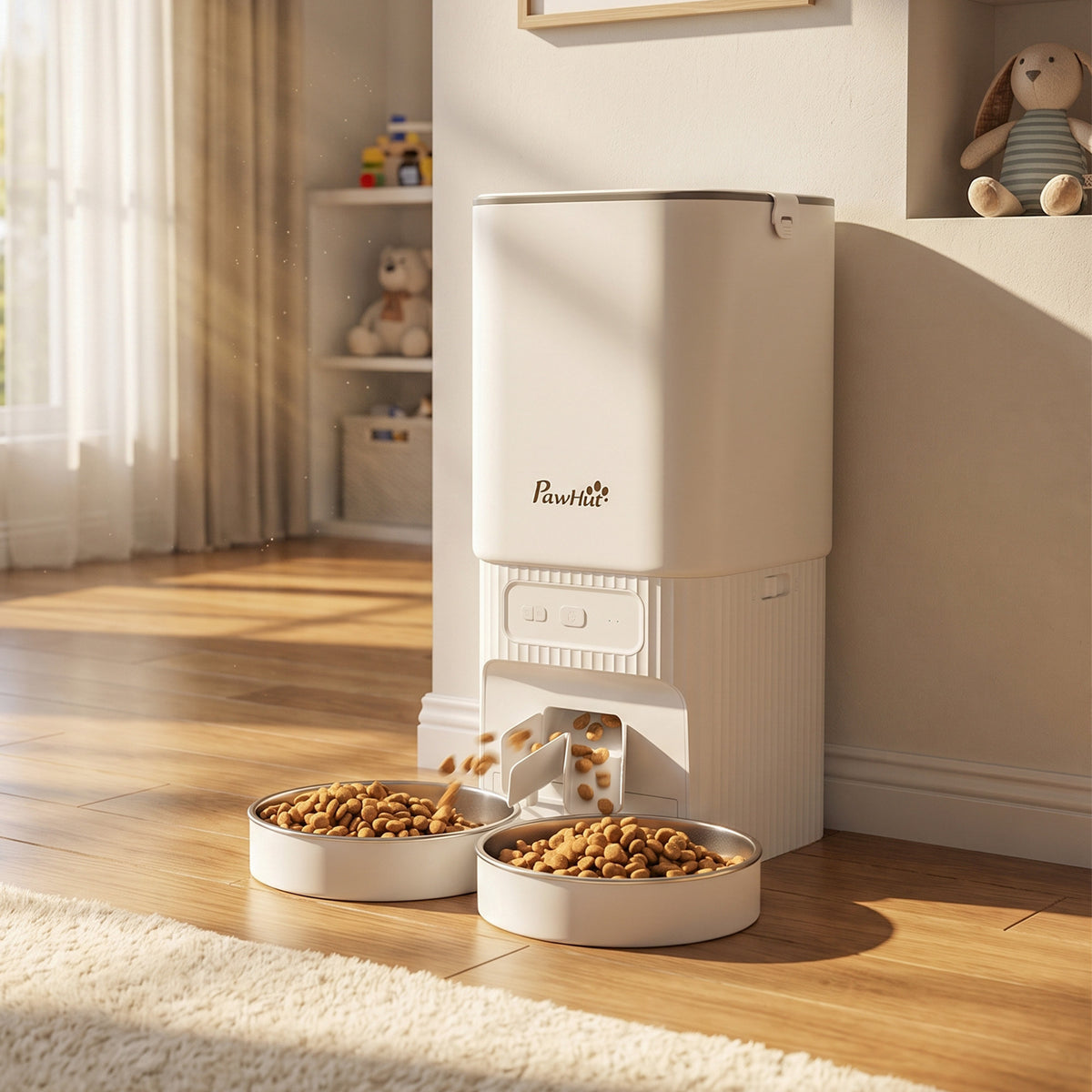 PawHut 7L Automatic Cat & Small Dog Feeder | Tuya App, 2.4GHz & 5GHz Wi-Fi | Dual Bowls, 15 Meals a Day & Battery Backup | White