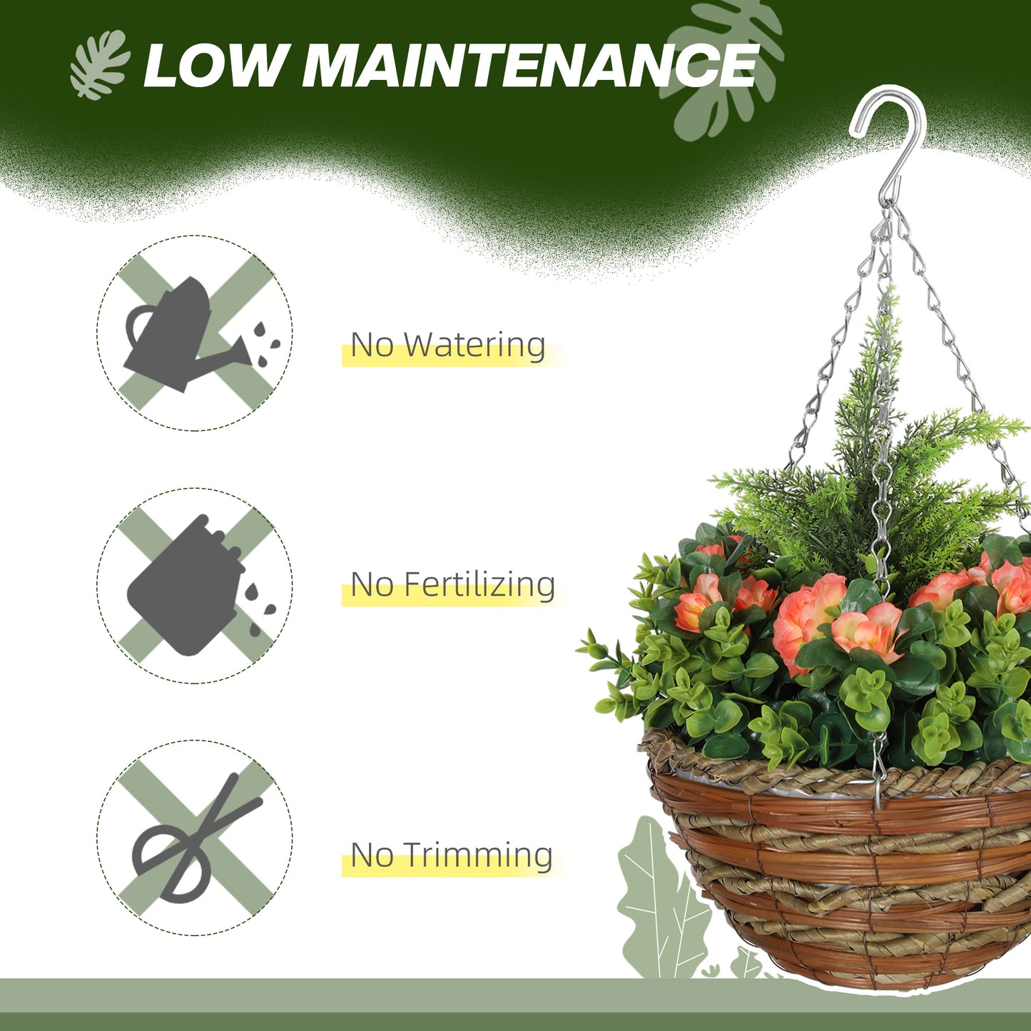 Pack of 2 Faux Plant Artificial Lisianthus Flowers Hanging Planter with Basket for Indoor Outdoor Decoration, Orange / Yellow