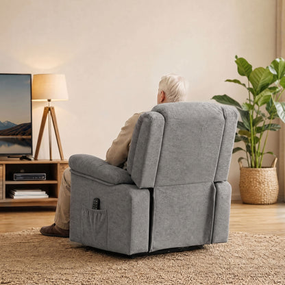 Grey Riser Recliner Chair | Electric Power Lift, 8-Point Massage, Lumbar Heat & USB Charging | Wide Seat, 120kg