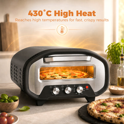 Electric Pizza Oven | 2200W Grey Countertop Pizza Maker with 430°C Ceramic Stone